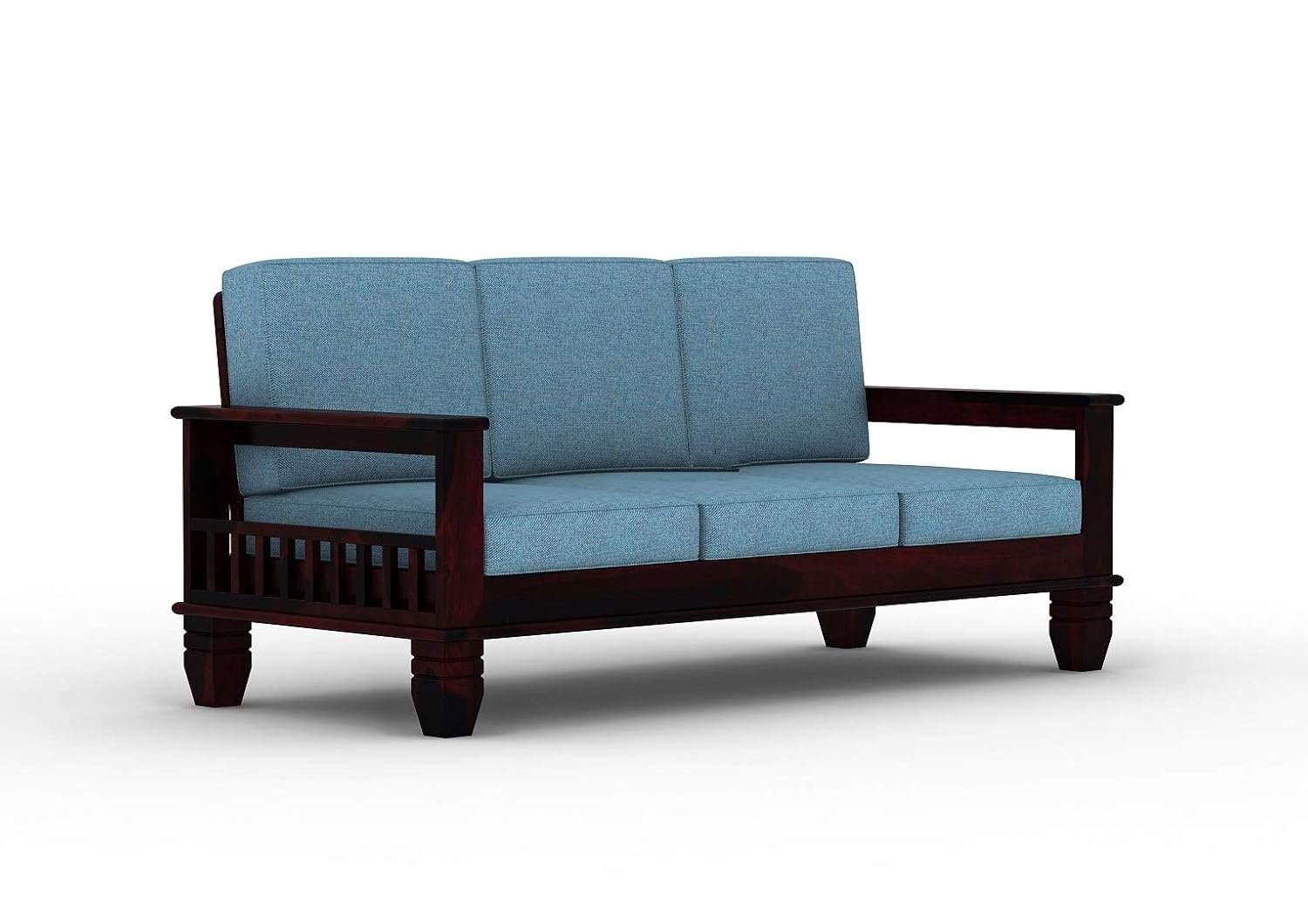 61HrP0Xll5L._SL1500_ Custom Decor Sheesham Wood 3+1+1 Seater Sofa Set for Living Room | 5 Seater | Walnut Finish | Blue Fabric | Contemporary Style - Image 6
