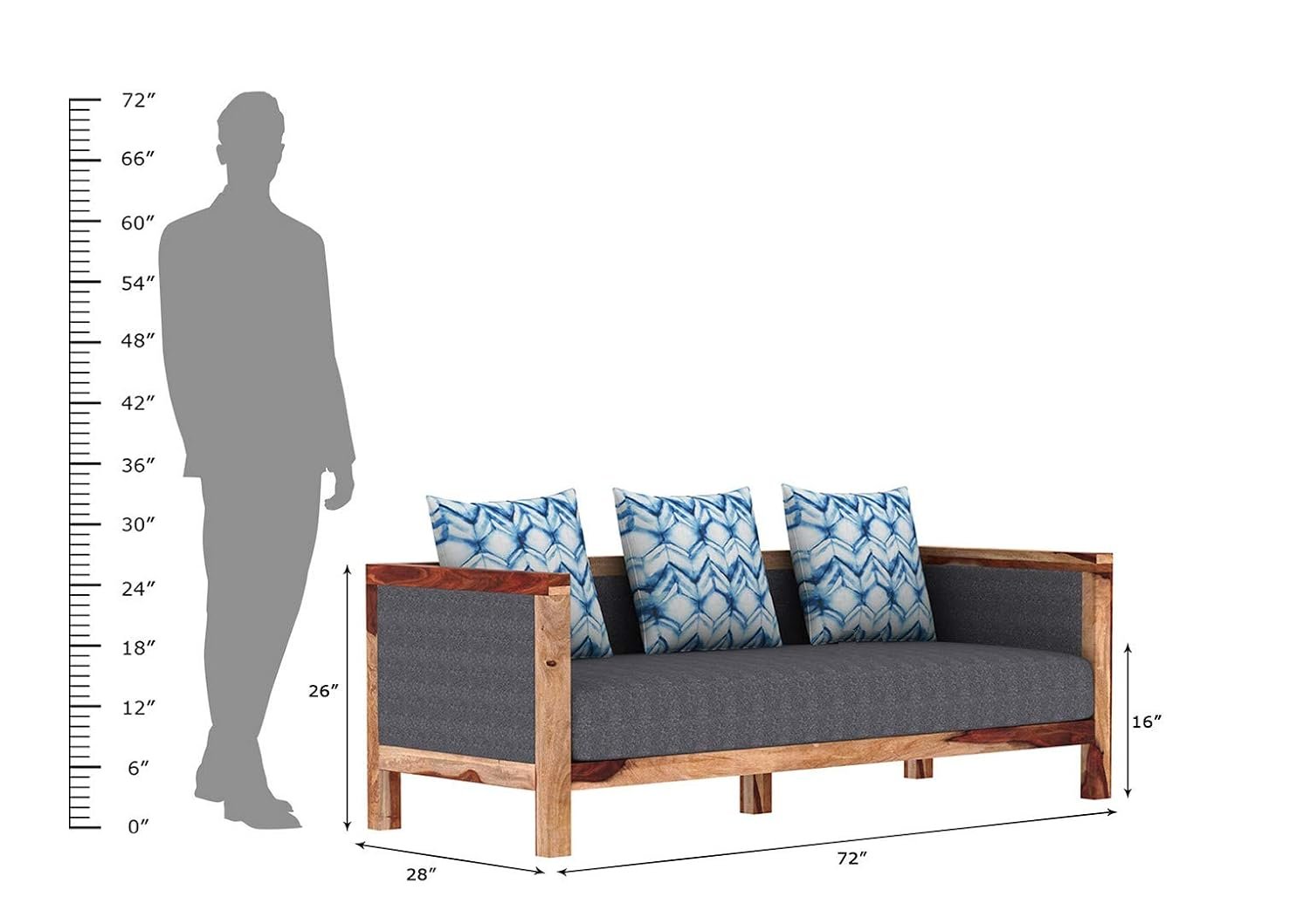 61KwT0+mF8L._SL1500_ CUSTOM DECOR Solid Sheesham Wood Sofa Set | Wooden Sofa Set | Living Room Furniture (3+1+1, Brown)- Natural Finish Grey Fabric - Image 9