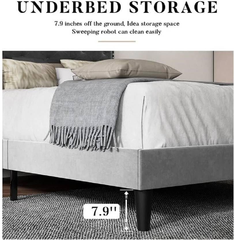 61Lf7iX6WeL Custom Decor Fabric Upholstered King Size Bed with Button Tufted Headboard for Bedroom || Solid Wood Bed | (Grey Kylian, King (U.K. Standard)) - Image 6