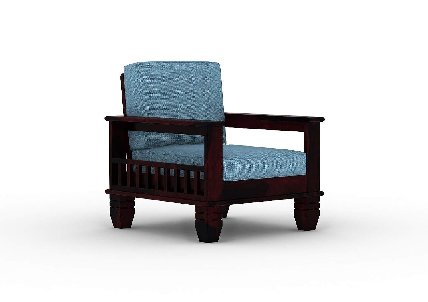 61Nfe+XtMFL._SL1500_ Custom Decor Sheesham Wood 3+1+1 Seater Sofa Set for Living Room | 5 Seater | Walnut Finish | Blue Fabric | Contemporary Style - Image 9