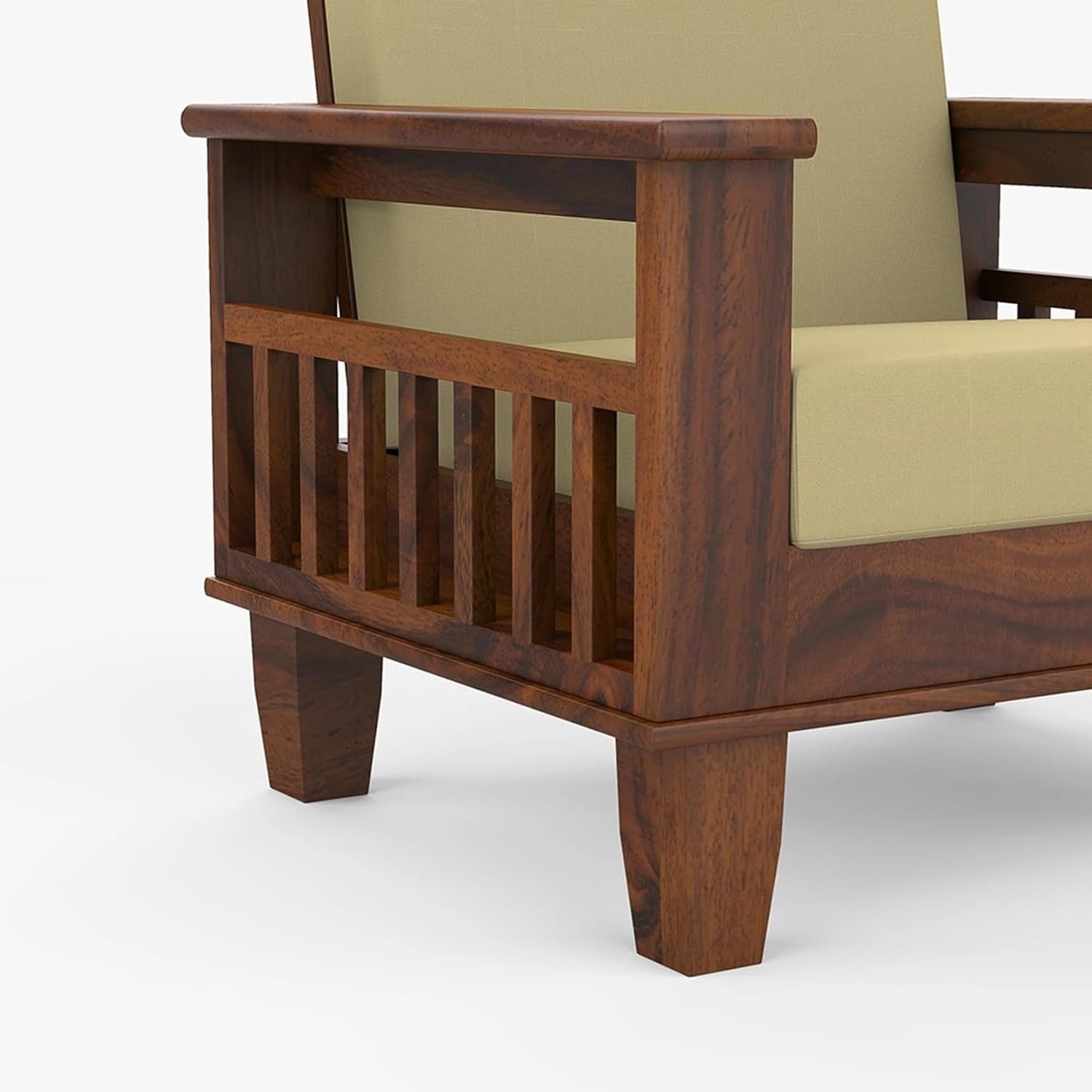 61PTKguROiL._SL1500_ Custom Decor Sheesham Wood 3+1+1 5 Seater Sofa Set for Living Room | Solid Wood Sofa with Cushions and Storage | DIY Assembly - All Accessories Included (Honey-Beige) - Image 9