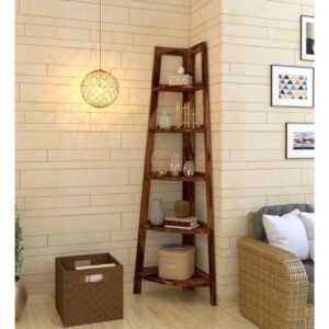 Custom Decor Edison Solidwood House Corner Wall Rack Shelf Heavy Duty Set of 4 Tier Shelf - Honey Teak Brown