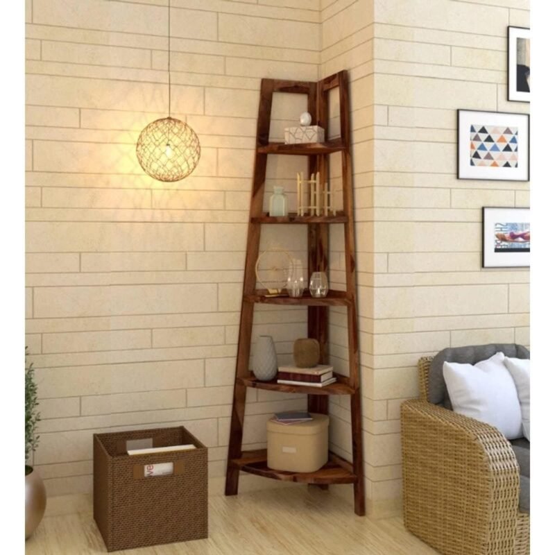 Custom Decor Sheesham Solidwood House Corner Wall Rack Shelf Heavy Duty - Dark Honey