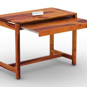Custom Decor Solid Sheesham Wood Computer Table for Living Room - Teak Finish