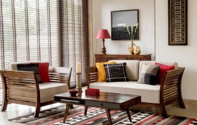 Custom Decor Sheesham Sofa Set for Living Room Wood Furniture | Office | Wooden Sofa Set 3+1+1 | Walnut Brown (3+1+1)