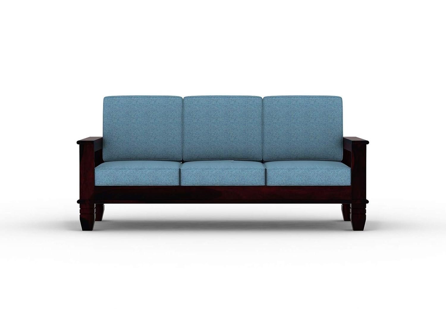 61jC-a7VfkL._SL1500_ Custom Decor Sheesham Wood 3+1+1 Seater Sofa Set for Living Room | 5 Seater | Walnut Finish | Blue Fabric | Contemporary Style - Image 7