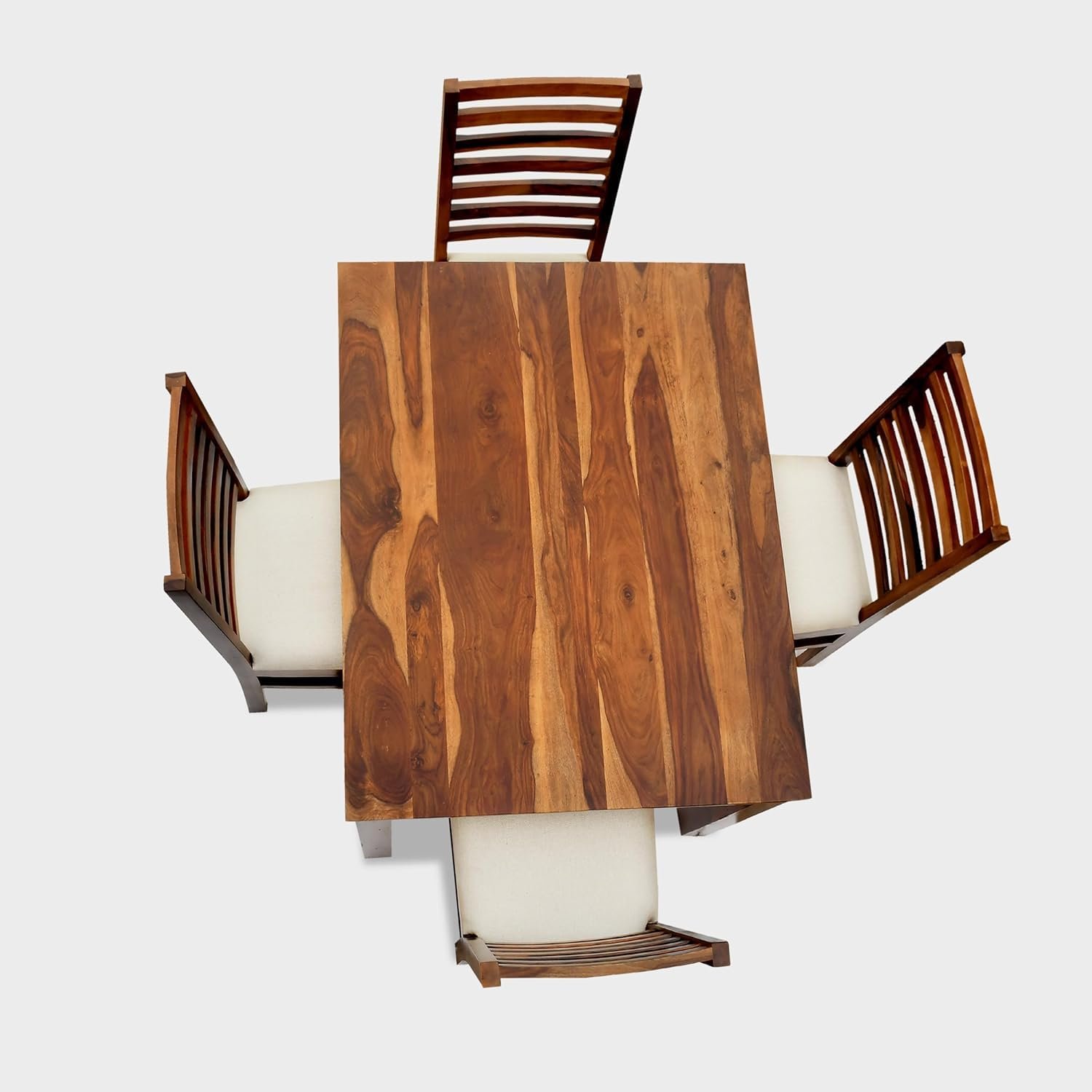 61kVB4V2xyL._SL1500_ Custom Decor Solid Sheesham Wood Four Seater Dining Table Set with 4 White Colour Cushion Chairs for Dining Room Living Room Home (4 Seater, Seven-Line) - Image 5