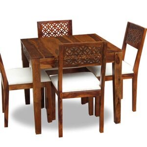 Custom Decor Sheesham Wood Dining Table for Living Room with 4 Chairs | Provincial Teak Finish