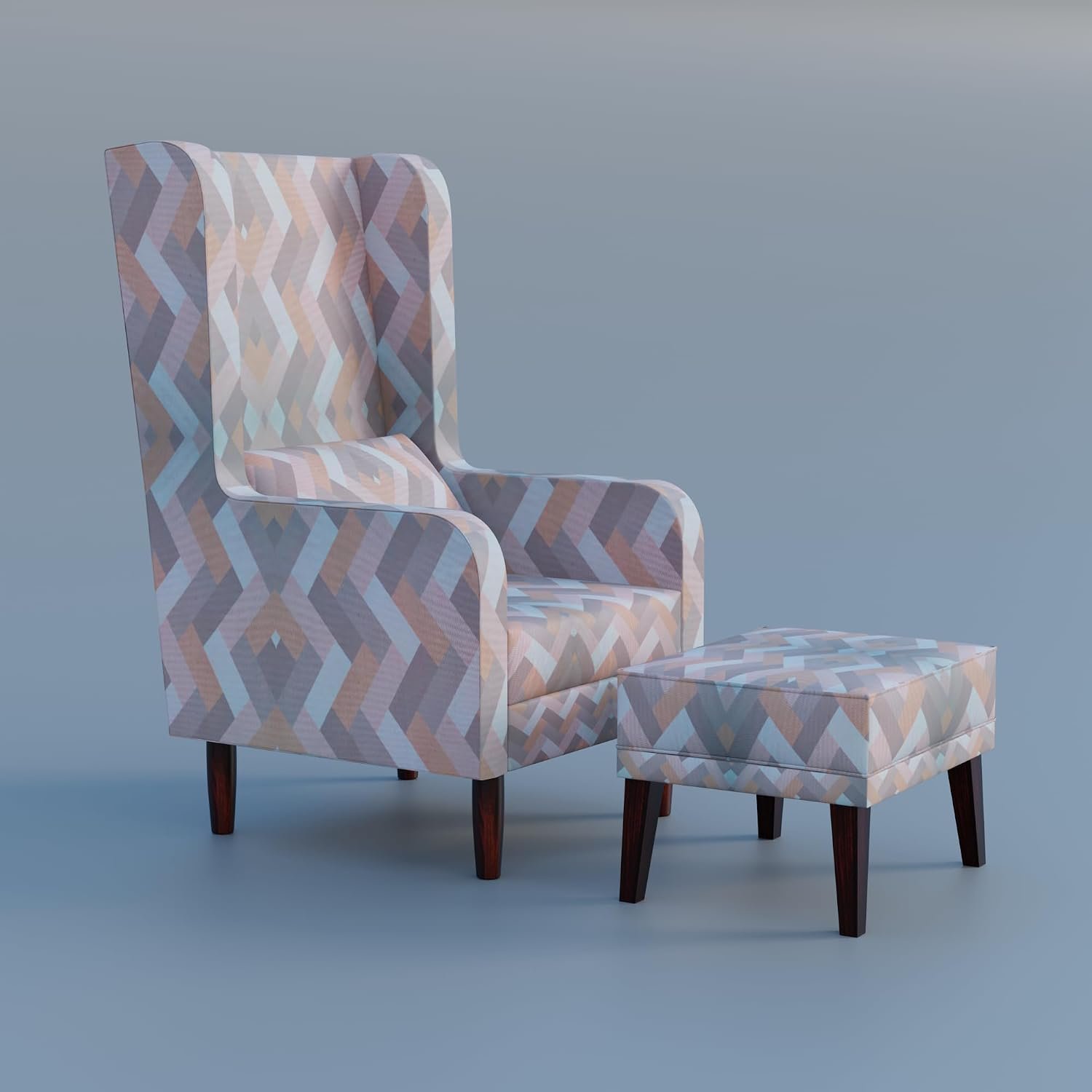 61nWPQhf6qL._SL1500_ Custom Decor Wooden Wing Chair with Ottoman Stool | Wingback for Living Room | One Seater Sofa | High Density Foam | Accent Chair for Seating and Home Decor Furniture | (Twilight Prism, with Ottoman) - Image 6