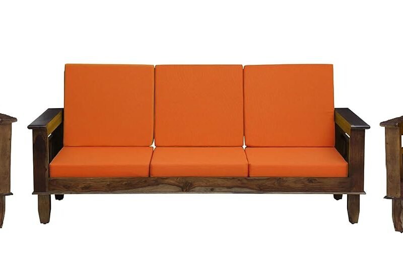 Custom Decor Solid Sheesham Wood Sofa Set | Wooden Sofa Set for Living Room Furniture (3+1+1, Brown)