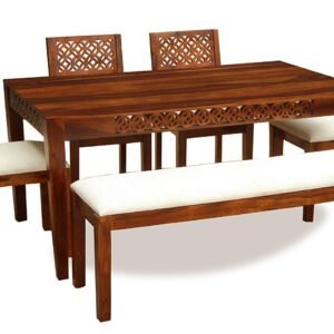 Custom Decor Homes PureWood 6 Seater with Bench Dining Set (Finish Color - Honey)