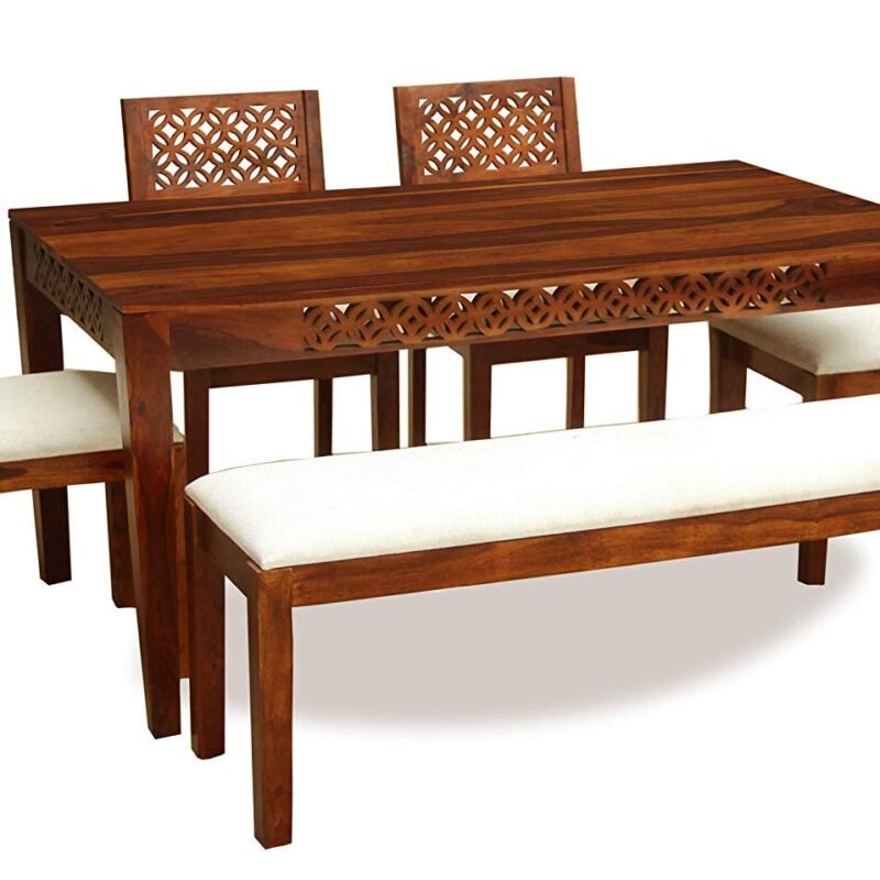 Custom Decor Homes PureWood 6 Seater with Bench Dining Set (Finish Color - Honey)
