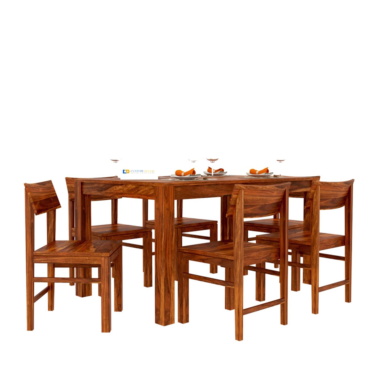 61tNrLHRMYL._SL1500_ Custom Decor Wood Dinning Table 6 Seater Chairs | Wooden Dining Table with 6 Chairs - Honey Finish - Image 4