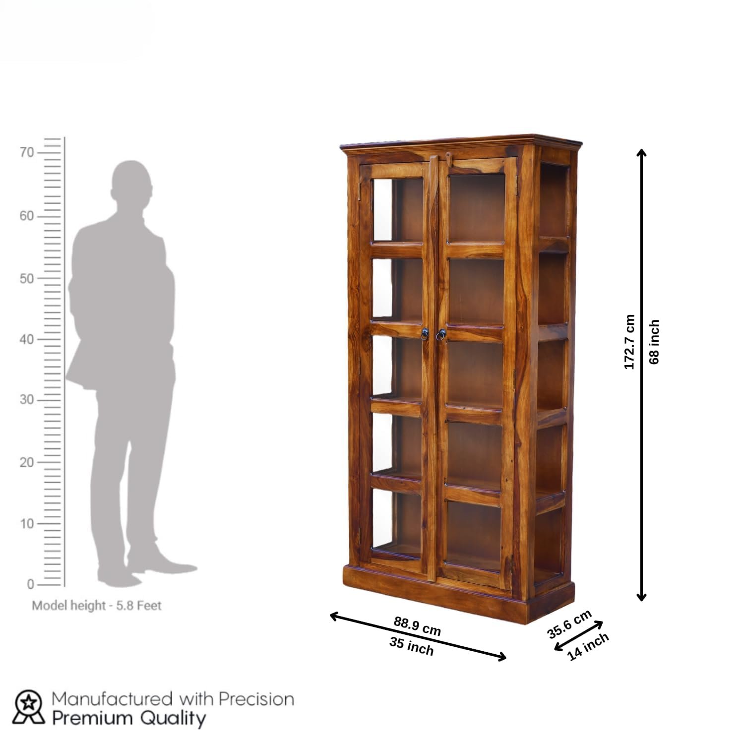 61tv96dWqXL._SL1500_ Custom Decor Wooden Crockery Cabinet with Glass Door | Wooden Book Shelf for Home Library | Bookshelf Crockery Unit for Home & Kitchen Living Room | - Image 3
