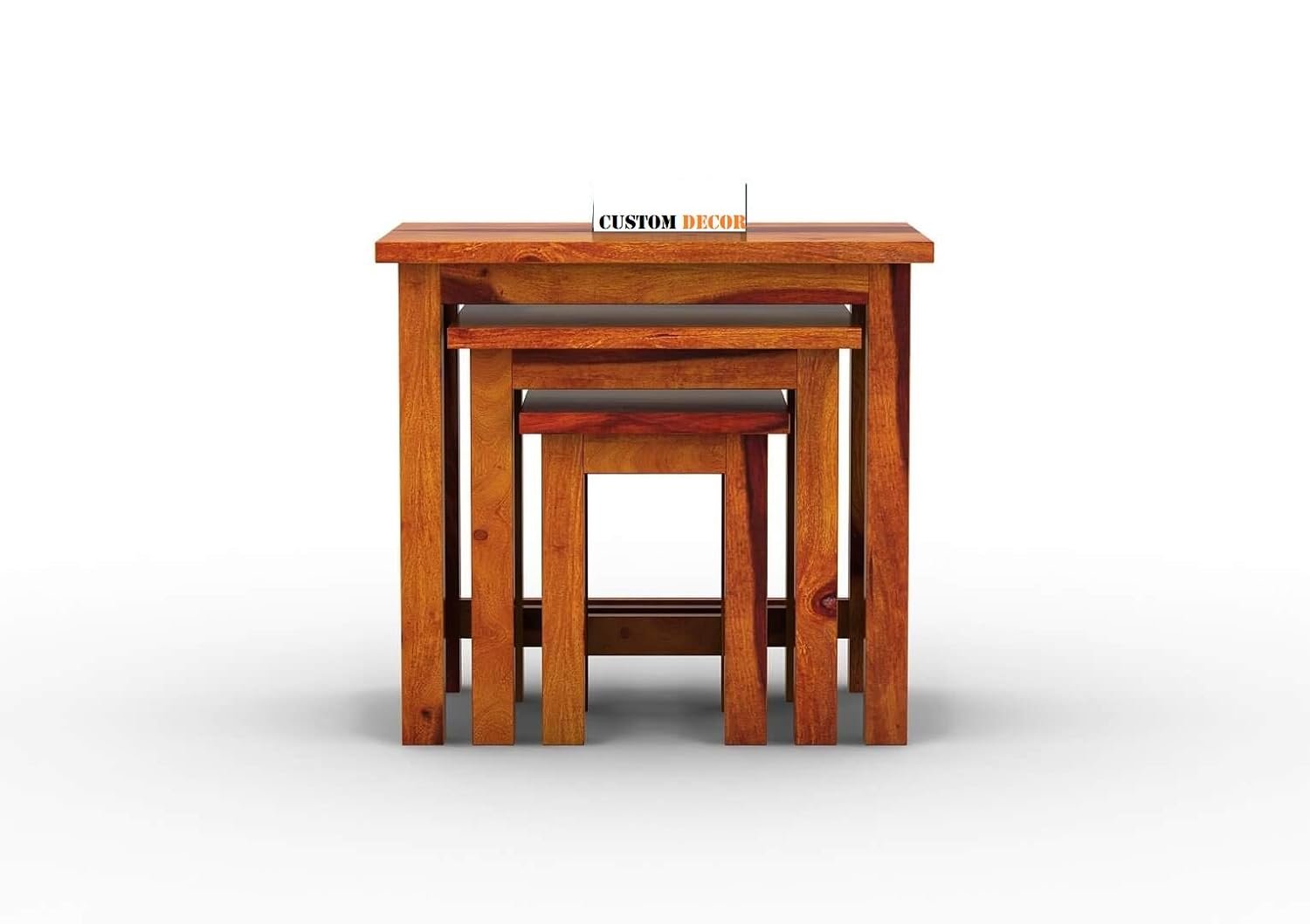 61ucc6SVH-L._SL1500_ Custom Decor Sheesham Wood Nesting Table Set of 3 Stools for Home - Honey Finish - Image 2