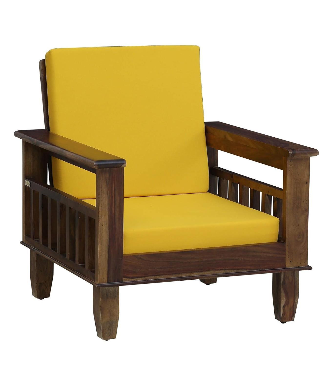 61u+yX8QriL._SL1500_ Custom Decor Solid Sheesham Wood Sofa Set | Wooden Sofa Set | Sofa Sets for Living Rooms | Sofa Set of 5 Seater Furniture with Yellow Cushion - Walnut - Image 6