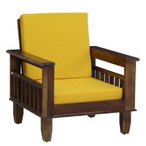 Custom Decor Sheesham Wood Brown 1 Seater Sofa Set for Living Room - Walnut Brown