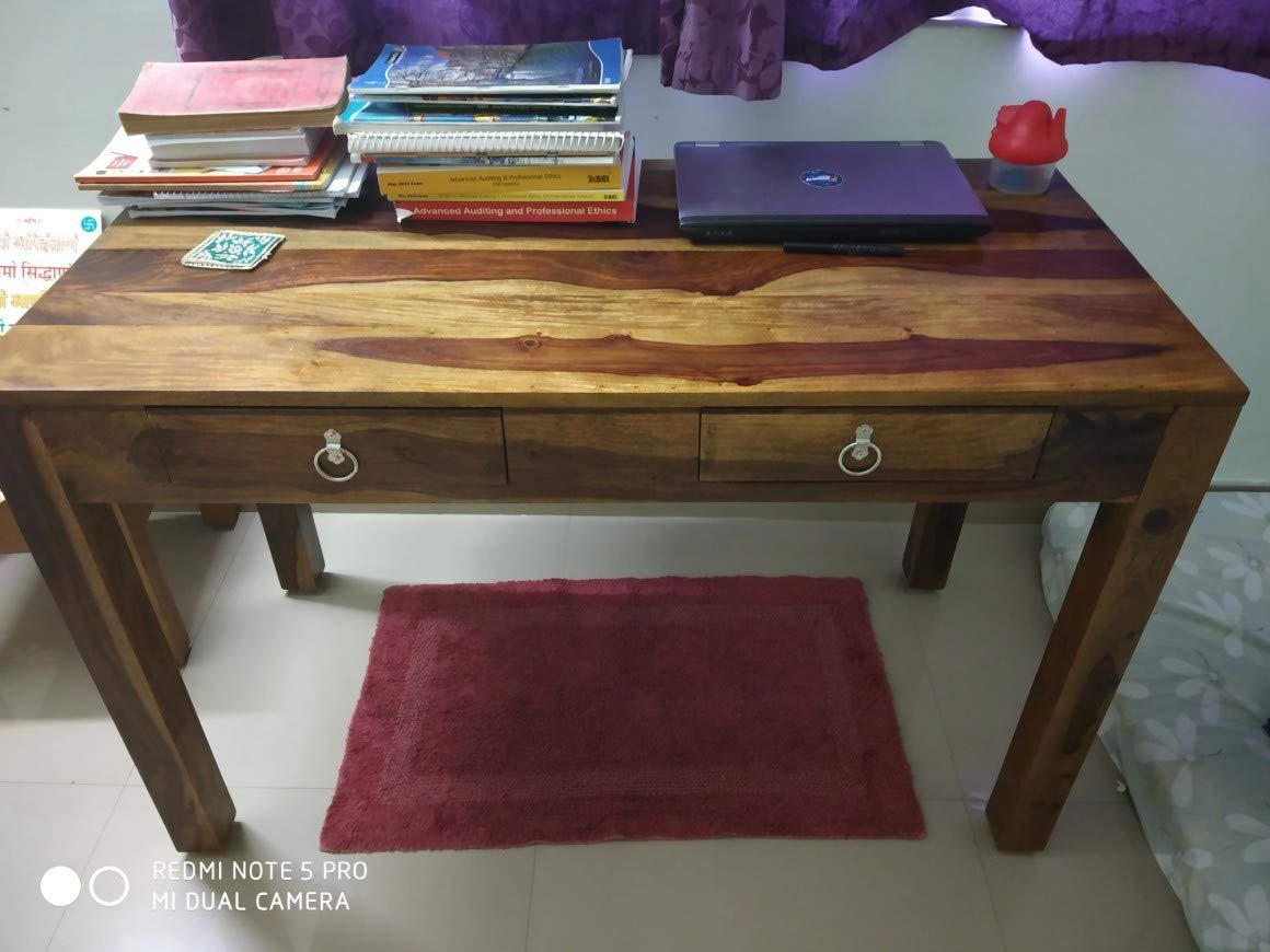 61yFkfy4SkL Custom Decor Sheesham Wood Solid Wood Study Table (Free Standing, Finish Color - Provincial Teak Finish) - Image 4