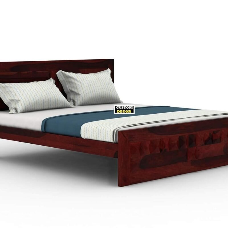 Custom Decor King Size Bed Without Storage - Sheesham Wood (Mahogany)