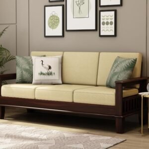 Custom Decor Solid Sheesham Wooden 3 Seater Sofa Set for Living Room and Office | 3 Three Seater Walnut Finish |