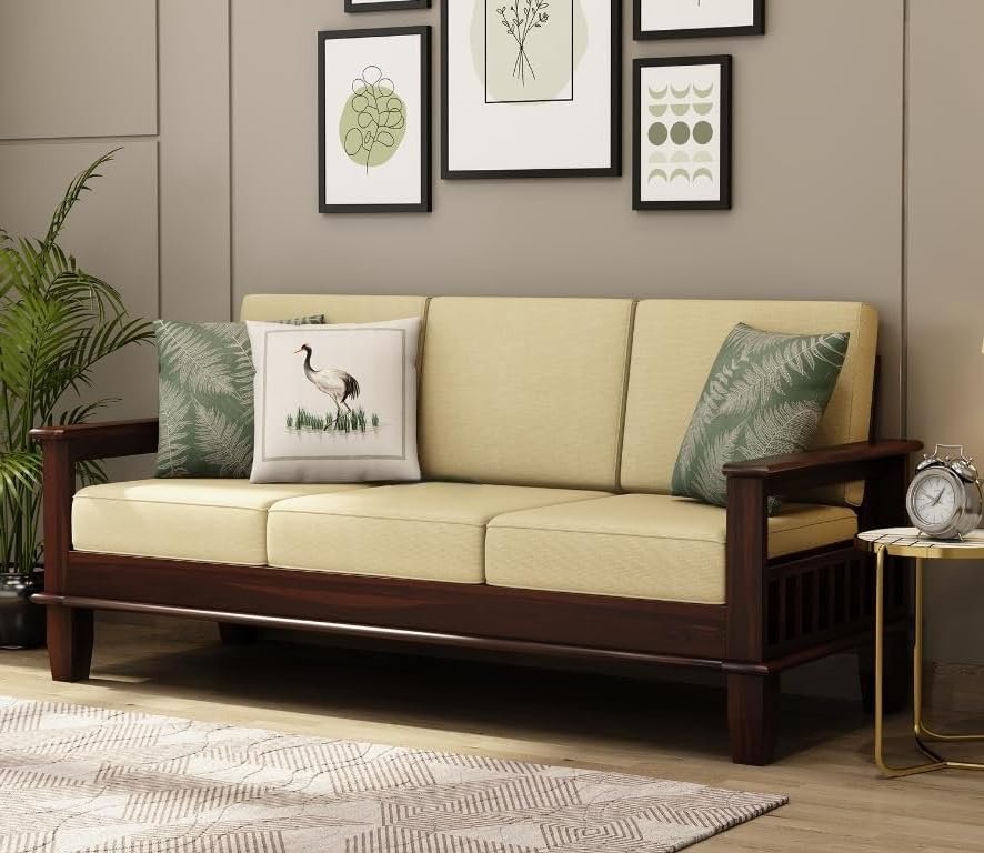 61zFSmpuroL Custom Decor Solid Sheesham Wooden 3 Seater Sofa Set for Living Room and Office | 3 Three Seater Walnut Finish |