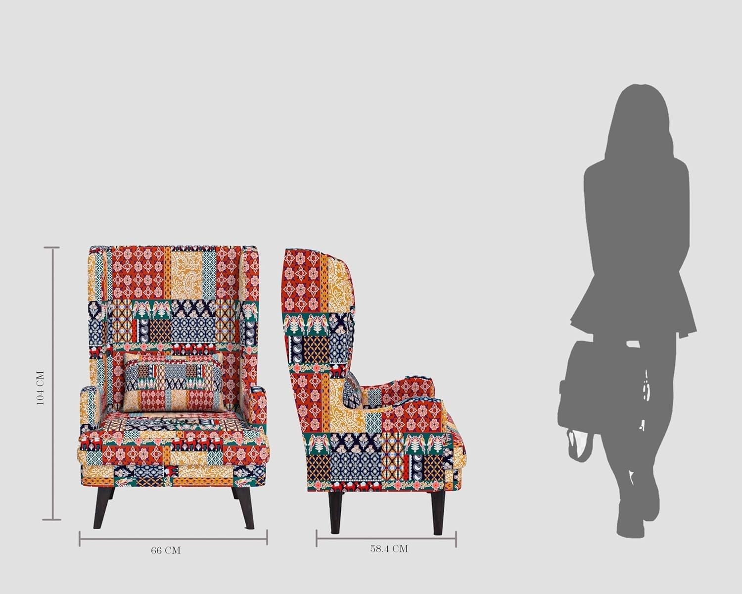 713Gcr7uT6L._SL1500_ Custom Decor Wooden Wing Chair Without Ottoman Stool | Wingback for Living Room | One Seater Sofa | High Density Foam | Accent Chair for Seating and Home Decor Furniture | (Marwadi, Without Ottoman) - Image 4