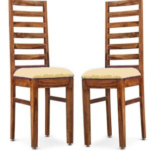 Custom Decor Bilander Dining Chair- Honey Teak Brown with Beige Cushion