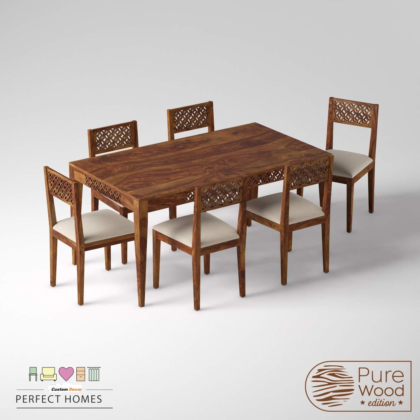 71Dkhf-FiGL._SL1408_ Custom Decor Homes PureWood 6 Seater Dining Set (Finish Color - Honey) - Image 5