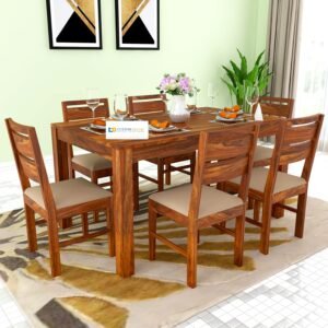 Custom Decor Pure Sheesham Wood Dinning Table 6 Seater | Wooden Dining Table with 6 Chairs - Honey Finish