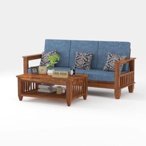 Custom Decor Wooden 3 Seater Sofa Set for Living Room and Office | 3 Seater Sofa Natural Teak Finish | (Natural Teak, 3 Seater)
