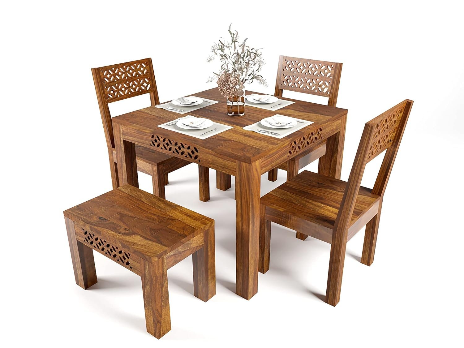 71EwgmY7TzL._SL1500_ Custom Decor Solid Wood CNC 4 Seater Dining Set in Provincial Teak Finish Dining Set and Chairs (4 Seater Dining Table, Bench Dining Set)