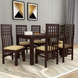 Custom Decor Sheesham Solid Wood Six Seater Dining Table with Six (high) Chairs with Cushion for Dining Room & Restaurant | Finish - Warm Chestnut
