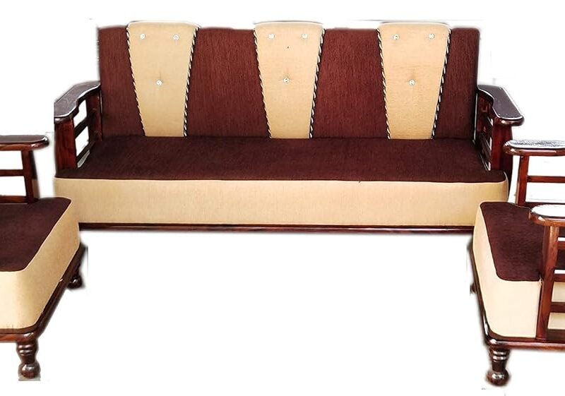 Custom Decor Sheesham Wood 3+1+1 Sofa Set for Living Room (Walnut Finish)