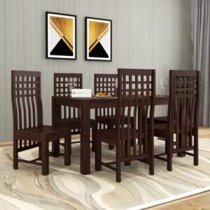 Custom Decor Sheesham Solid Wood Six Seater Dining Table with Six high Chair Top for Dining Room & Restaurant | Finish - Warm Chestnut