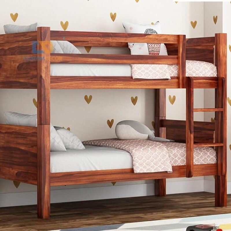 Custom Decor Sheesham Wood Bunk Bed Cot | Wooden Double Bed Bed Furniture for Bedroom | Living Room | Home (ZenFlow, Honey)
