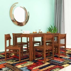 Custom Decor Wood Dinning Table 6 Seater Chairs | Wooden Dining Table with 6 Chairs - Honey Finish