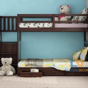 Custom Decor Sheesham Wood Bunk Bed | Wooden Double Bed Bed Furniture for Bedroom | Living Room | Home (Spring-W)