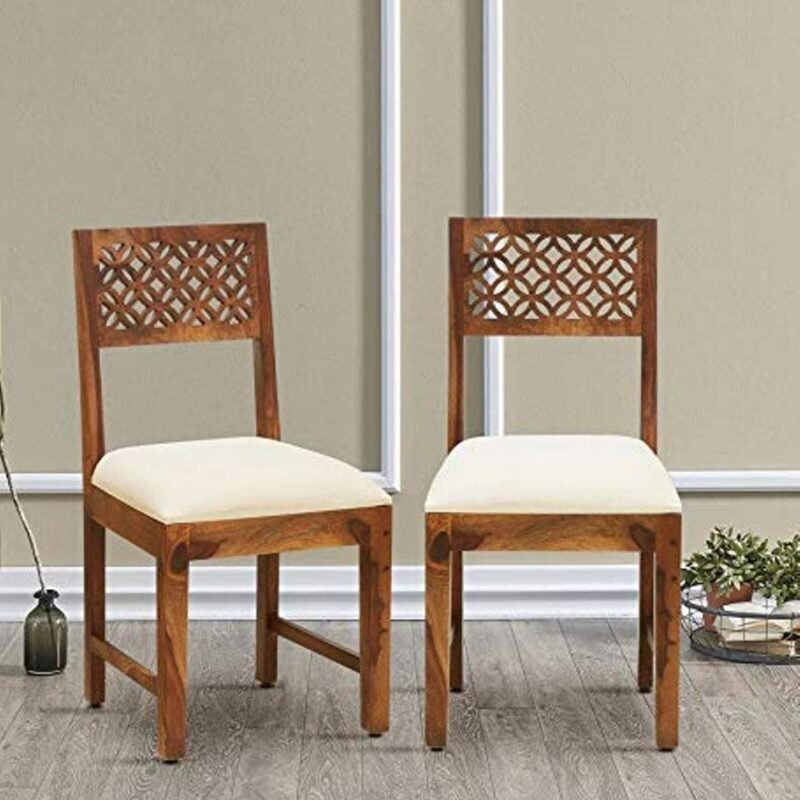 Custom Decor Solid Sheesham Wood Dining Chair for Dining Room Set of 2 | Wooden Study Chairs | Multipurpose Chair Made with Indian Sheesham Wood | Pre-Assembled (CNC Honey)