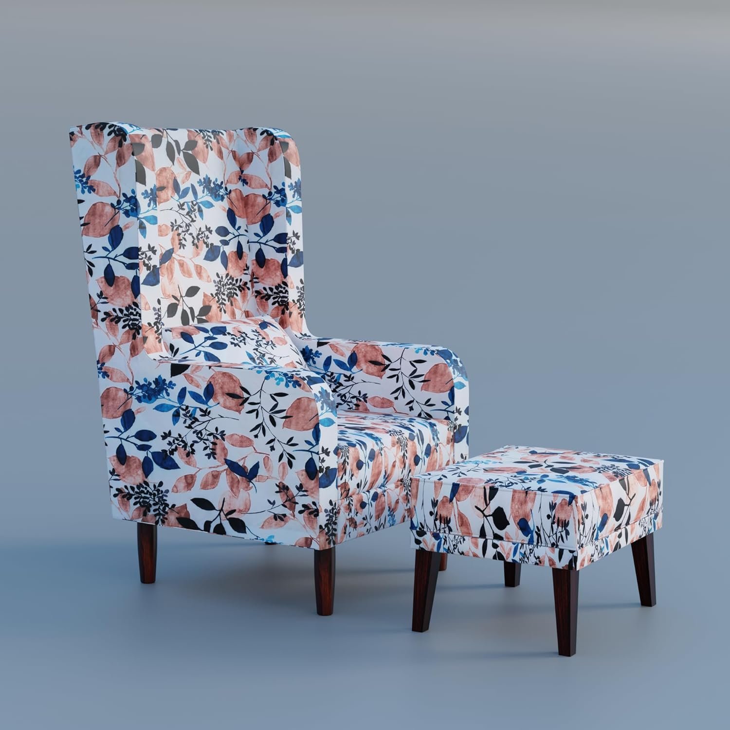 71R1KLqK8xL._SL1500_ Custom Decor Wooden Wing Chair with Ottoman Stool | Wingback for Living Room | One Seater Sofa | High Density Foam | Accent Chair for Seating and Home Decor Furniture | (Floral Frost, with Ottoman) - Image 9