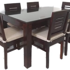 Custom Decor sheesham Wood Standard Dining Table six Seater | Dining Table Set with 6 Chairs | Home Dining Room Furniture | Dark Walnut Finish