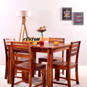 Custom Decor Sheesham Wooden Dining Table 4 Seater | Dining Table Set | Home Dining Room Furniture | Honey Finish