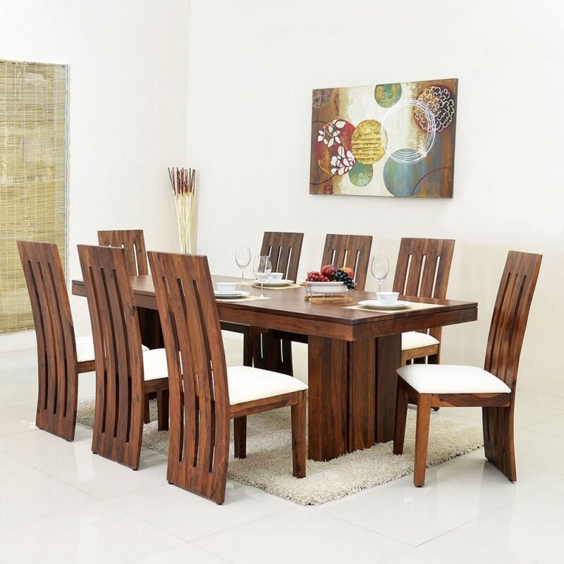 Custom Decor Sheesham Wood Hola Dining Table Set with 8 Chairs | Home and Living Room | Provincial Teak Finish