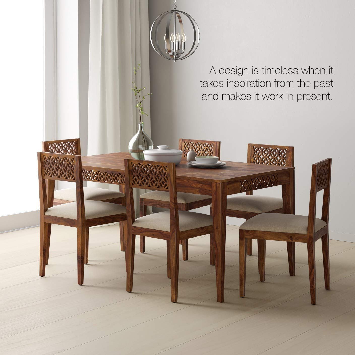 71SMWruRC4L._SL1408_ Custom Decor Homes PureWood 6 Seater Dining Set (Finish Color - Honey) - Image 4
