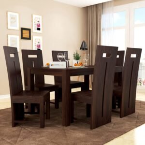 Custom Decor Sheesham Solid Wood Six Seater Dining Table with Six T-Foster Chairs for Dining Room & Restaurant | Finish - Warm Chestnut|