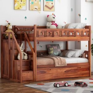 Custom Decor Sheesham Wood Bunk Bed | Wooden Double Bed Bed Furniture for Bedroom | Living Room | Home (BunnyBed-N)