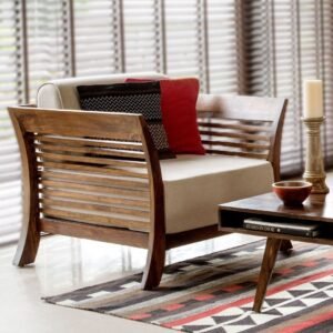 Custom Decor Sheesham Sofa Set for Living Room Wood Furniture | Office | Wooden Sofa Set 1+1 | Walnut Brown (1+1)