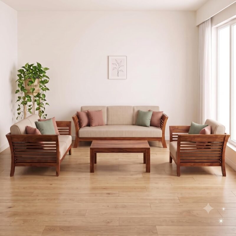 Custom Decor Sheesham Sofa Set for Living Room Wood Furniture | Office | Wooden Sofa Set 3+2+1 | Walnut Brown (3+2+1)