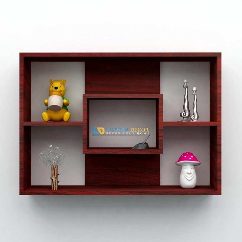 Custom Decor Solid Sheesham Wood Wall Cubby Storage Organizer Floating Shelf (Mahogany Color)