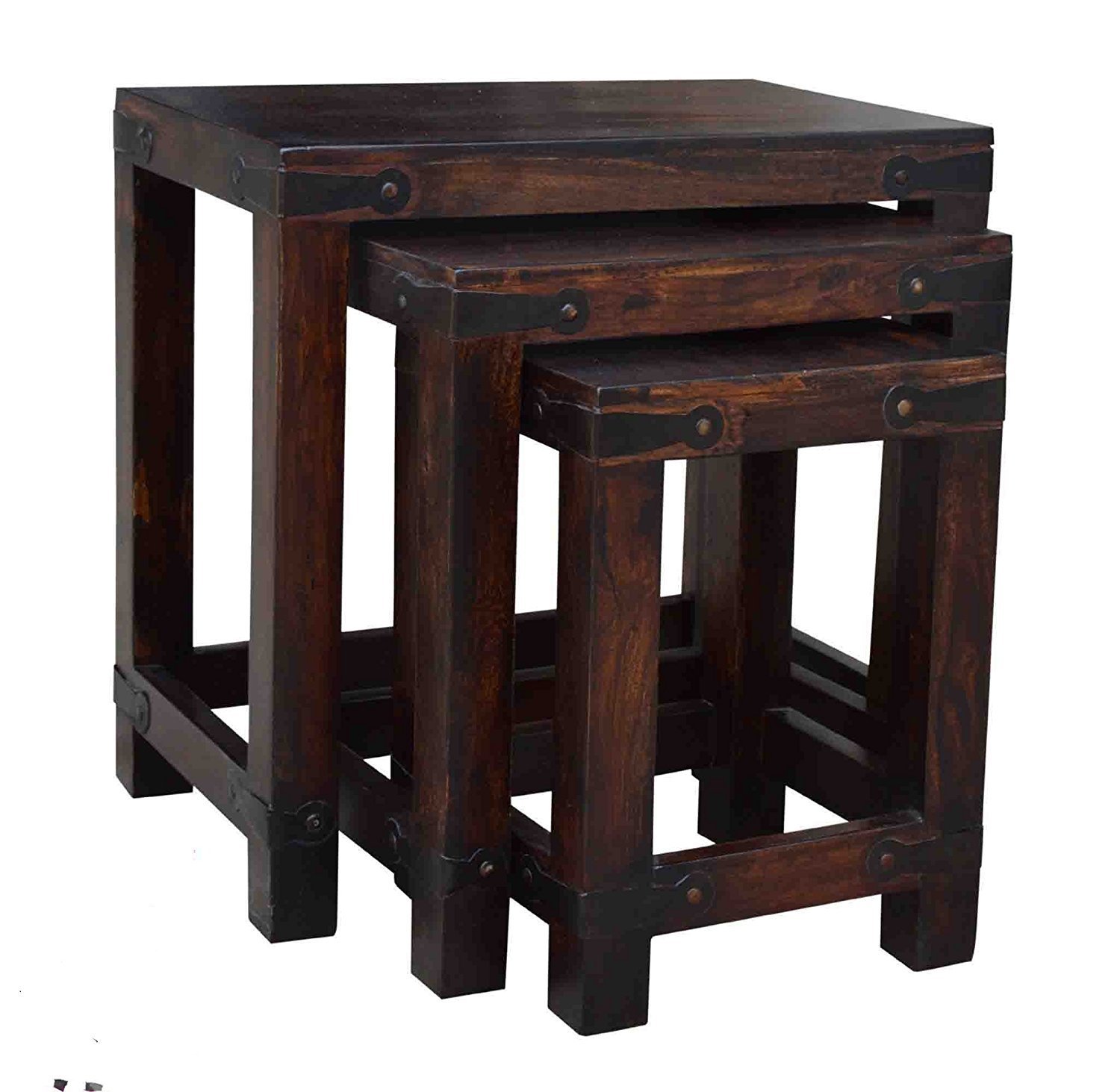 71cJSu8L0XL._SL1500_ Custom Decor Gibson Brown Solid Wooden Nesting Tables Set of 3 - Dark Walnut - Image 4