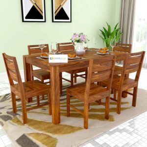 Custom Decor Pure Sheesham Wood Dinning Table 6 Seater | Wooden Dining Table with 6 Chairs - Honey Finish